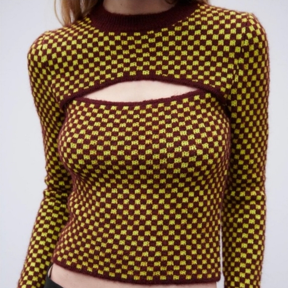 Zara Sweaters - Zara Jacquard Checked Cut Out Sweater